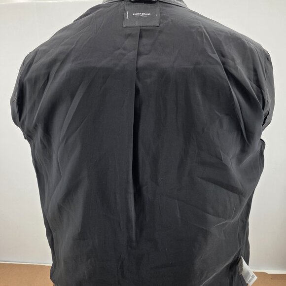 Lucky Brand Black Leather  Biker Jacket Large  Style 7M30808  Cafe Racer - Picture 8 of 14